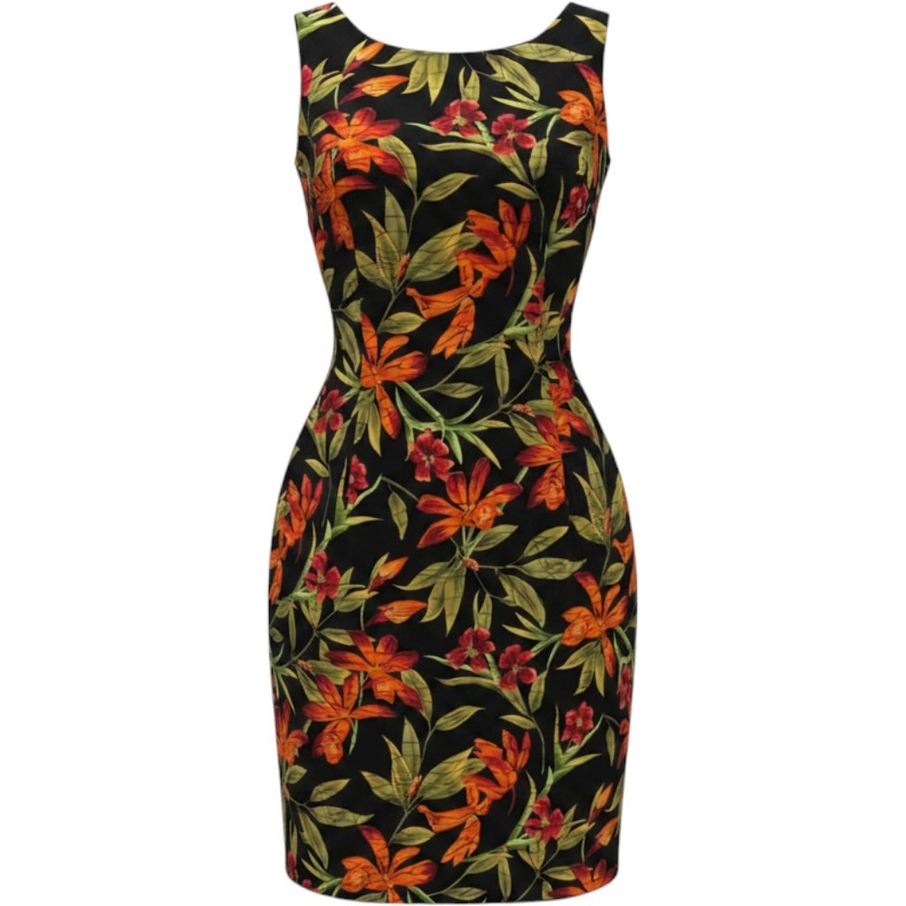 Connected Woman Tropical Floral Sheath Dress Black Sleeveless 24W RN102206